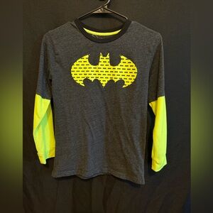 DC Comics Batman Kids Long Sleeve Tee - Charcoal and Neon Yellow